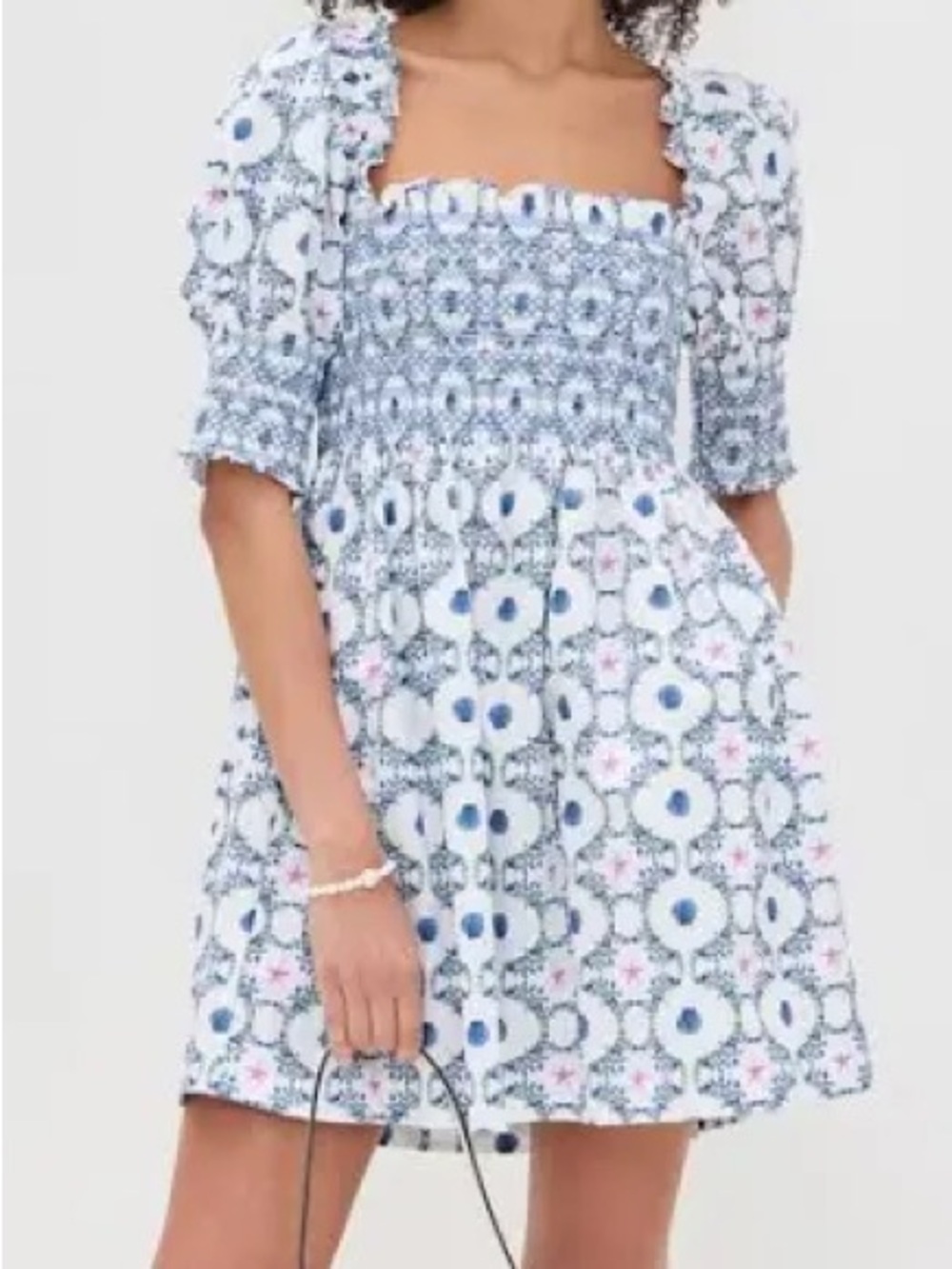 Hill House Home The Lila Nap Dress in Cisco Trellis White Blue Size Medium